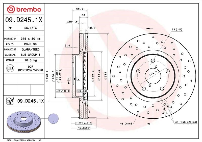 Subaru Legacy VI Levorg Outback WRX Saloon Fren Diski BREMBO