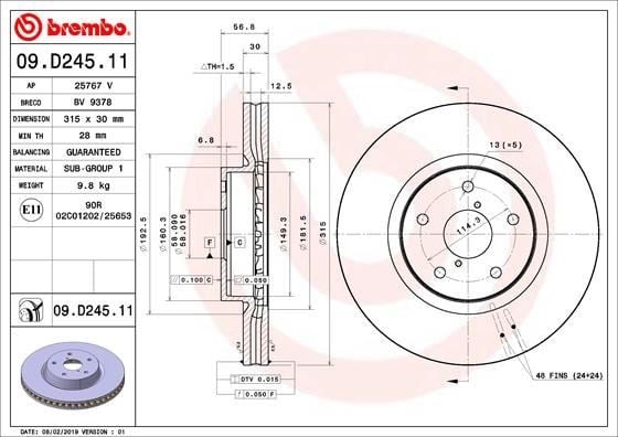 Subaru Ön Fren Diski UV Coated BREMBO