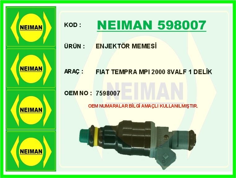 Fiat Tempra MPI 2000 8 Valf 1 Delik Enjektör Memesi BESCHER