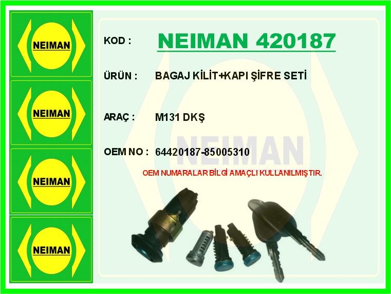 Tofaş M131 Bagaj Kilit Kapı Şifre Seti BESCHER