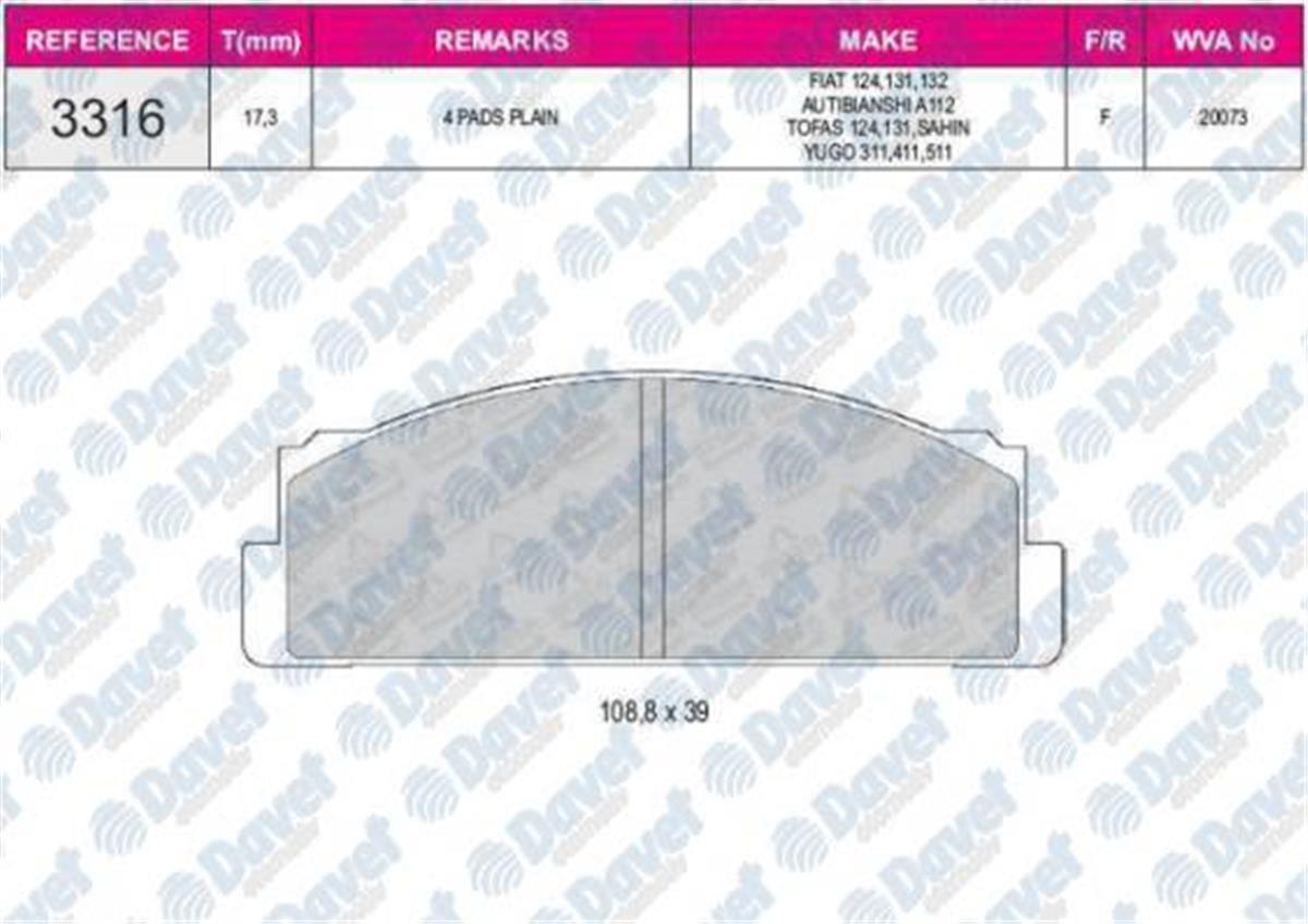 Doğan Şahin Kartal 131 Serçe Fren Balatası Beşer