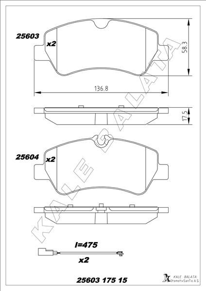 Ford Tourneo Custom Arka Fren Balatası Kablolu KALE-BALATA