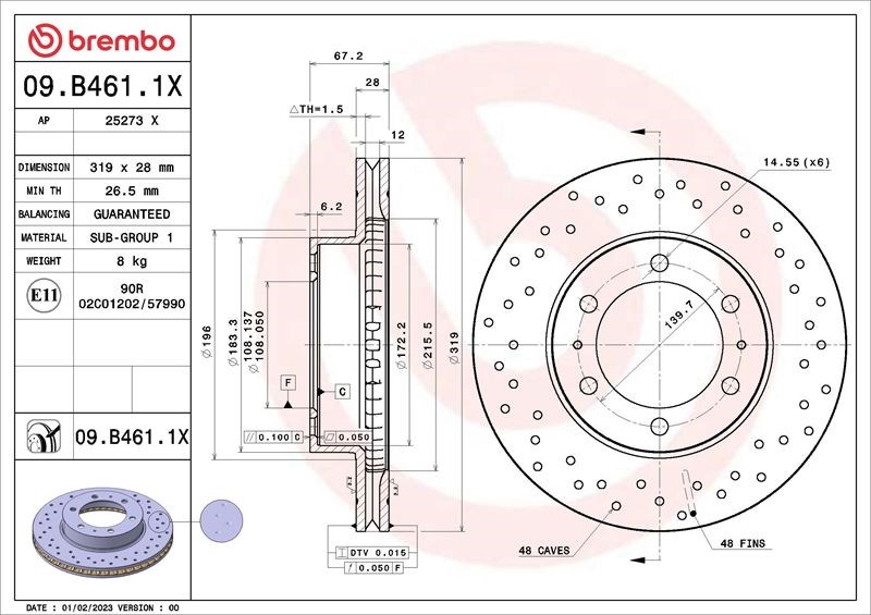 Toyota Hilux Revo Vigo Ön Fren Diski Hava Kanallı Kaplamalı Delikli BREMBO