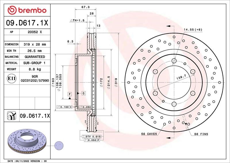 Toyota Hilux Revo Vigo Ön Fren Diski Hava Kanallı Kaplamalı Delikli BREMBO