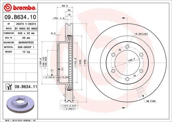 Toyota Land Cruiser Ön Fren Diski Hava Kanallı Kaplamalı BREMBO