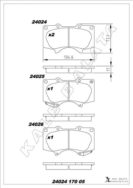 Toyota 4Runner Hilux Land Cruiser Urban Verso Yaris Ön Fren Balatası KALE-BALATA