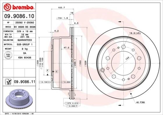 Toyota Arka Fren Diski UV Coated BREMBO