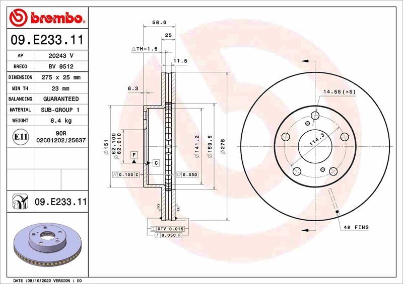 Toyota Tacoma Pickup Ön Fren Diski BREMBO