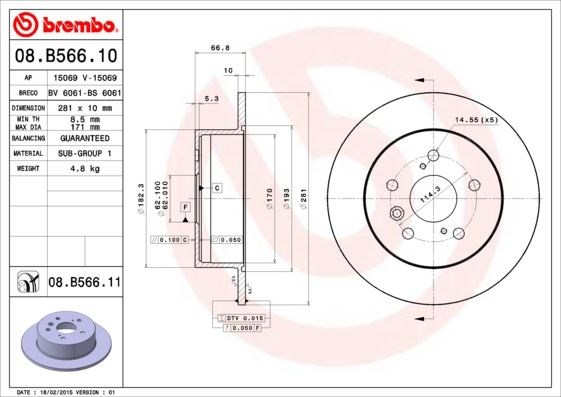 Toyota Arka Fren Diski UV Coated BREMBO