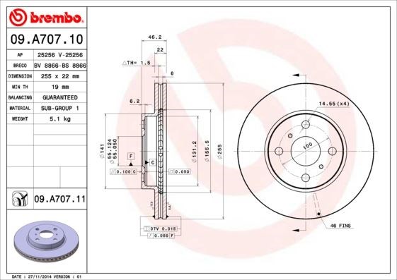 Toyota Ön Fren Diski UV Kaplamalı BREMBO