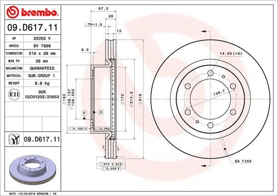 Toyota Hilux Revo Ön Fren Diski Hava Kanallı Kaplamalı BREMBO