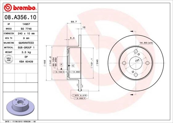 Toyota Arka Fren Diski Standart BREMBO