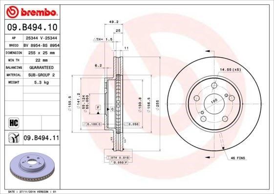 Toyota Ön Fren Diski [UV Kaplamalı] BREMBO