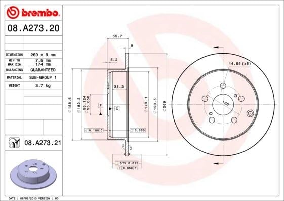 Toyota Matrix Arka Fren Diski Kaplamalı BREMBO