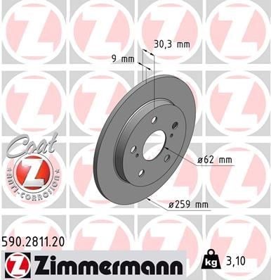 Toyota Auris Corolla Arka Fren Diski Dolu Tip 259mm ZIMMERMANN