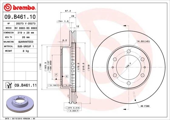 Toyota Hilux Revo Ön Fren Diski [Havalı, Kaplamalı, 319 Çap, 6 Bijon] BREMBO