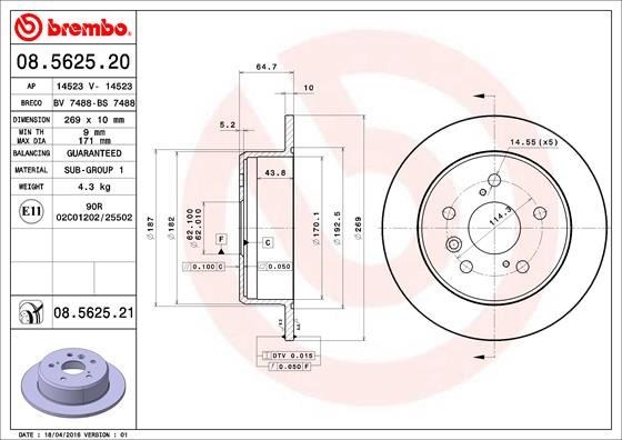 Toyota Arka UV Kaplamalı Fren Diski BREMBO