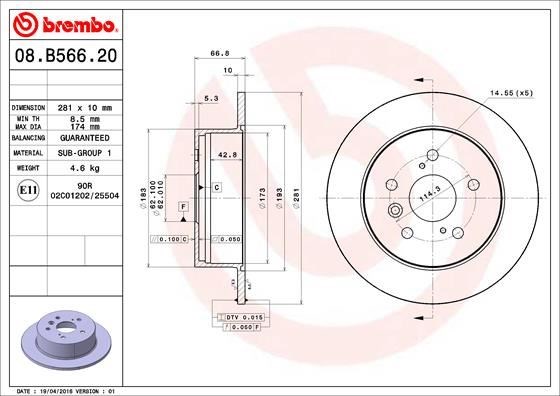 Toyota Arka Fren Diski UV Coated BREMBO