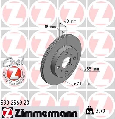Toyota Yaris Ön Fren Diski Hava Kanallı 235mm ZIMMERMANN