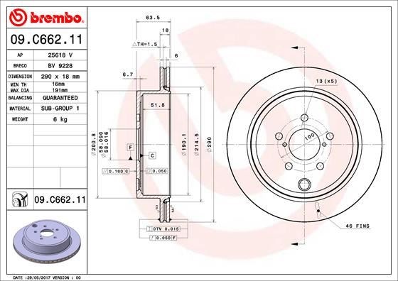 Toyota Arka Fren Diski UV Coated BREMBO