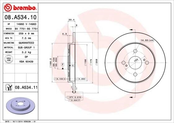 Toyota Arka Fren Diski UV Kaplamalı BREMBO
