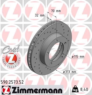 Toyota Land Cruiser Ön Fren Diski Hava Kanallı Kaplamalı Delikli 313mm ZIMMERMANN