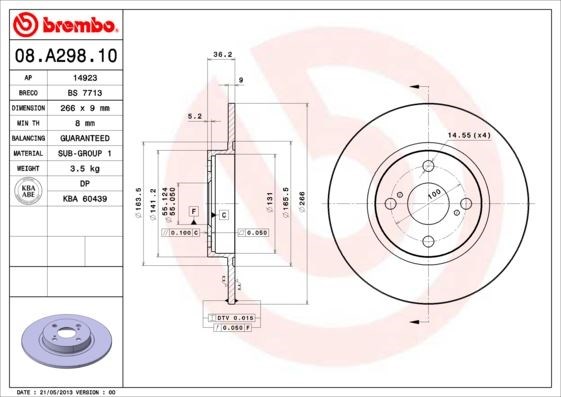 Toyota Arka Fren Diski Standart BREMBO