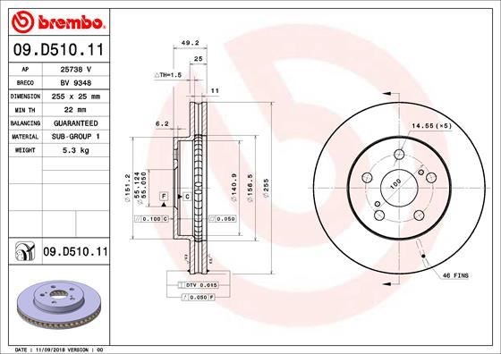 Toyota Ön Fren Diski UV Coated BREMBO
