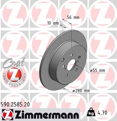 Toyota Avensis Arka Fren Diski Dolu Tip 280mm ZIMMERMANN