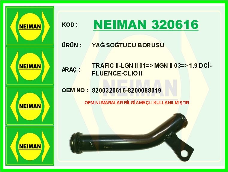 Renault Trafic 2 Yağ Soğutucu Borusu 1.9 DCI BESCHER