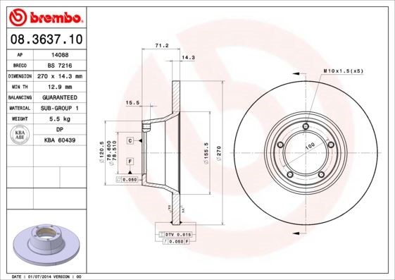 Ford Transit 1.6-2.5 77-92 Ön Fren Aynası 270x71.2x14.3 BREMBO