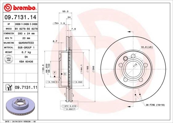 VW Transporter T4 Ön Fren Aynası Havalı [280x24x5DL] BREMBO
