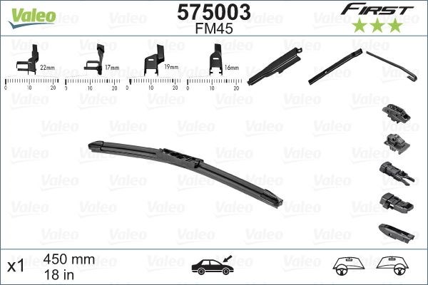 Silecek Süpürgesi Universal Muz Tipi First 4 Aparatlı 450 mm VALEO