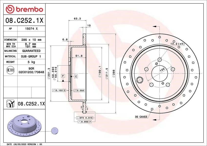 Arka Fren Diski 286mm BREMBO