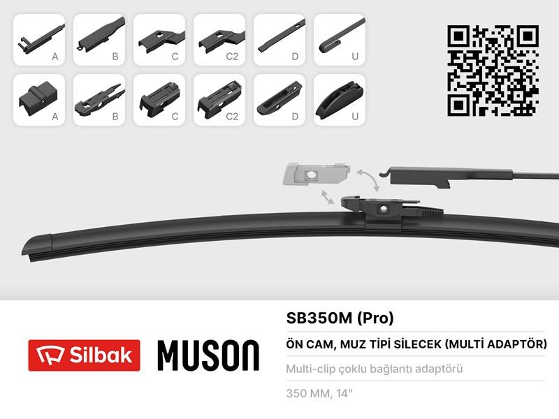 Silecek Süpürgesi Muz Tipi Grafitli 350mm 6 Aparatlı SILBAK