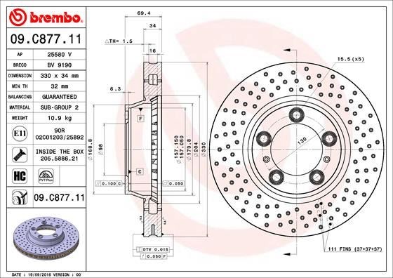 Ön Fren Diski Hava Kanallı Delikli Kaplamalı Yüksek Karbon Alaşımlı BREMBO
