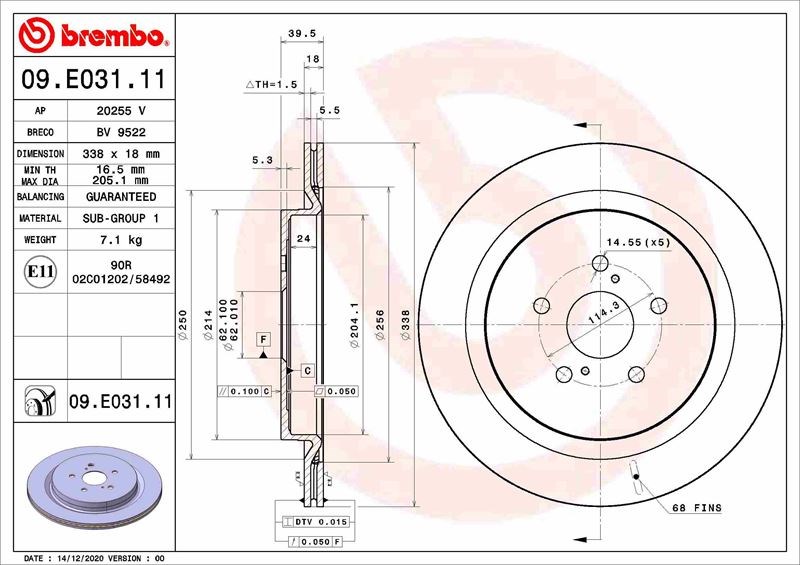 Lexus Arka Fren Diski UV Kaplamalı BREMBO