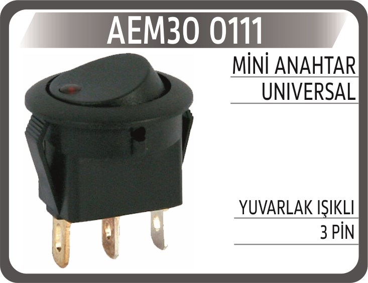 Universal Mini Anahtar Yuvarlak Işıklı 3 Pin AEM