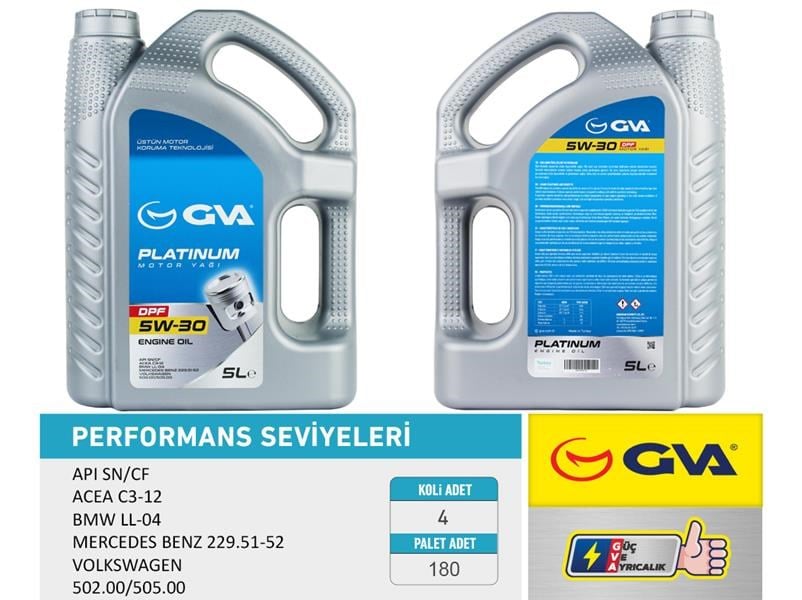 Motor Yağı 5W30 5 LT Platinum Partiküllü DPF Tam Sentetik GVA