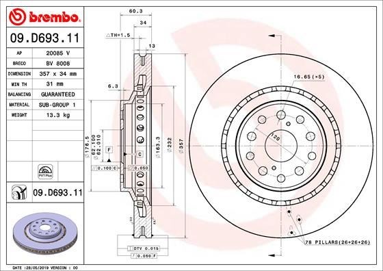 Lexus Ön Fren Diski UV Coated BREMBO
