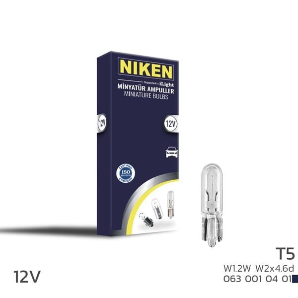Niken T5 Minyatür Ampul W1.2W W2x4.6d 12V 10'lu NIKEN