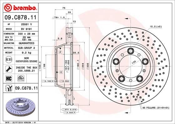 Arka Fren Diski Hava Kanallı Delikli Kaplamalı Yüksek Karbon Alaşımlı BREMBO