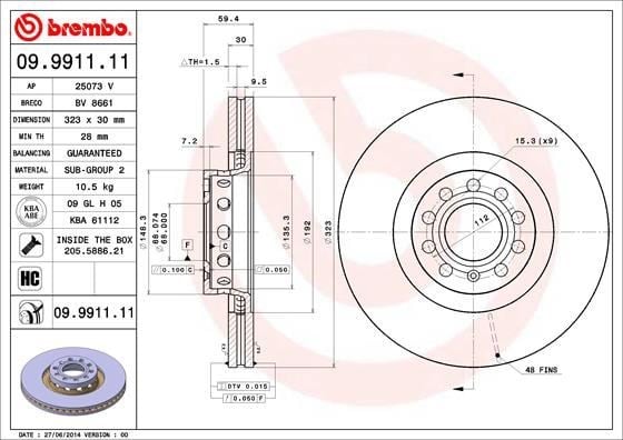 Fren Diski Ön Hava Kanallı Kaplamalı Yüksek Karbon Alaşımlı BREMBO