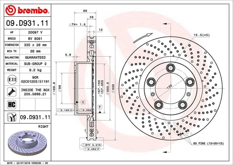 Ön Fren Diski Sağ Kaplamalı Yüksek Karbon Alaşımlı BREMBO