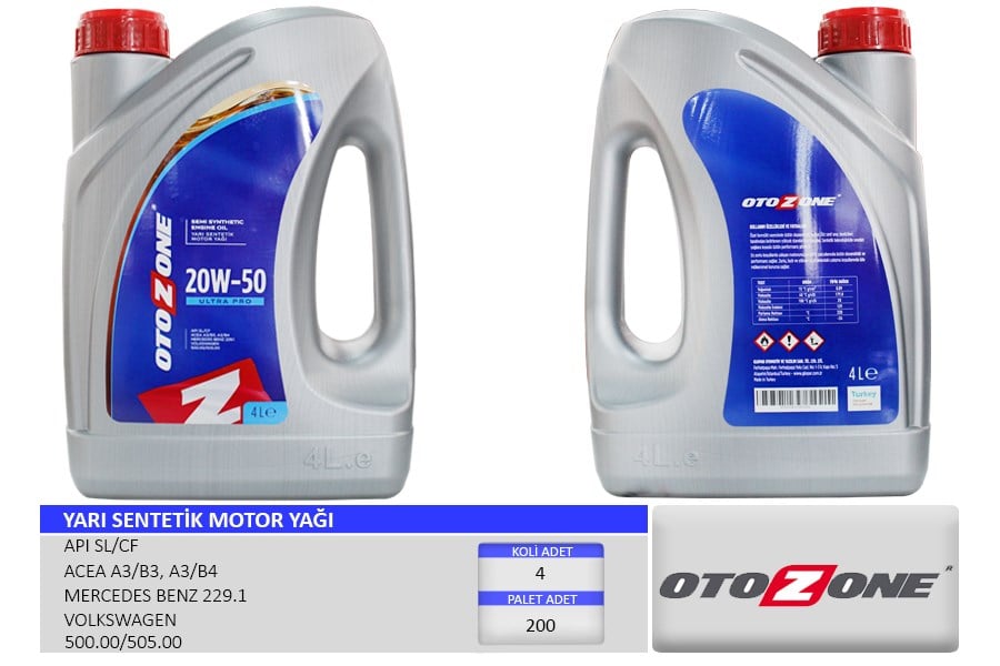 Motor Yağı 20W50 4 LT Ultra Yarı Sentetik Mineral API SL/CF OTOZONE