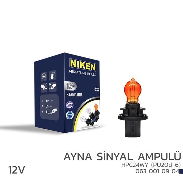 12V HPC24WY Ayna Sinyal Ampulü PU20d-6 Amber 10'lu NIKEN
