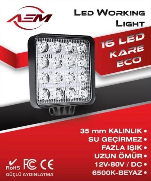 Çalışma Lambası 16 LED Kare 35MM Metal AEM
