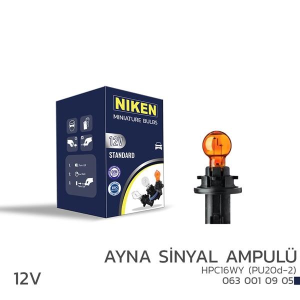 12V HPC16WY Ayna Sinyal Ampulü PU20d-2 Amber 10'lu NIKEN