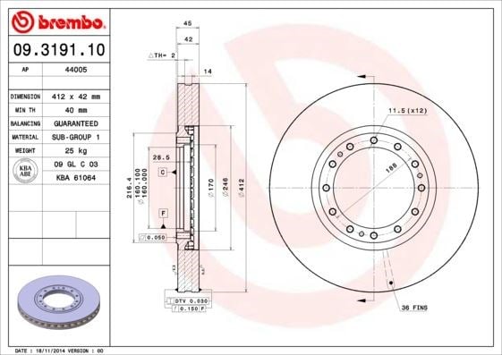 Bredamenarinibus M 110/201/220 F Fren Diski BREMBO