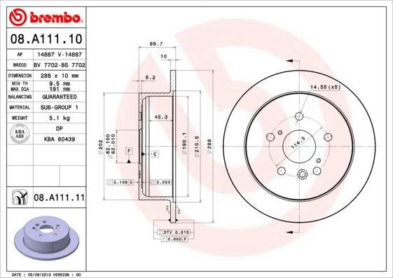 Lexus RX Arka Düz Fren Diski [288-5] [03-08] BREMBO